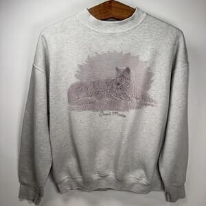 VTG 90s Heather Grey 'Soul Mates' Wolf Crewneck Sweatshirt - Size L